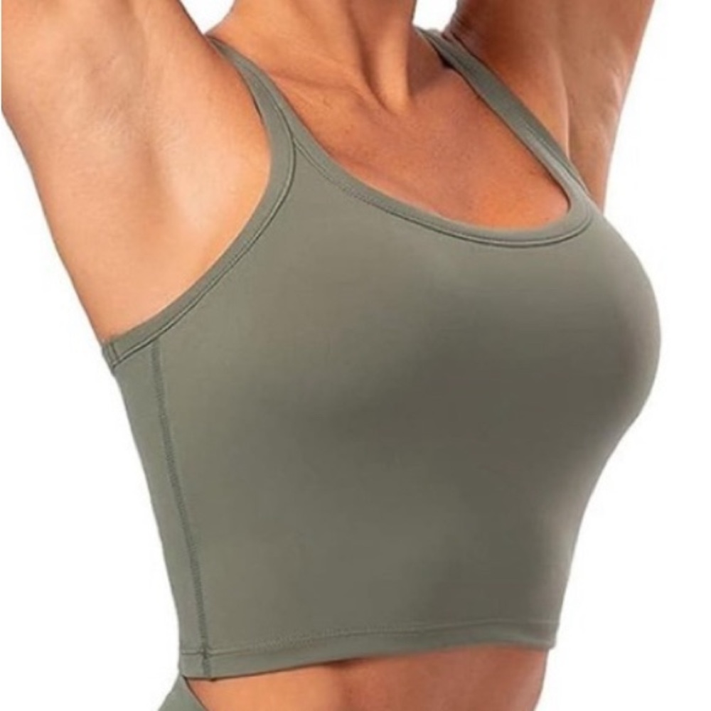 Lavento Silky Olive Green Racerback Sports Bra Crop Top NWT  (Firm Price)
